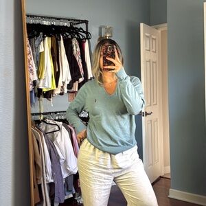 Teal Ralph Lauren V Neck Long Sleeve